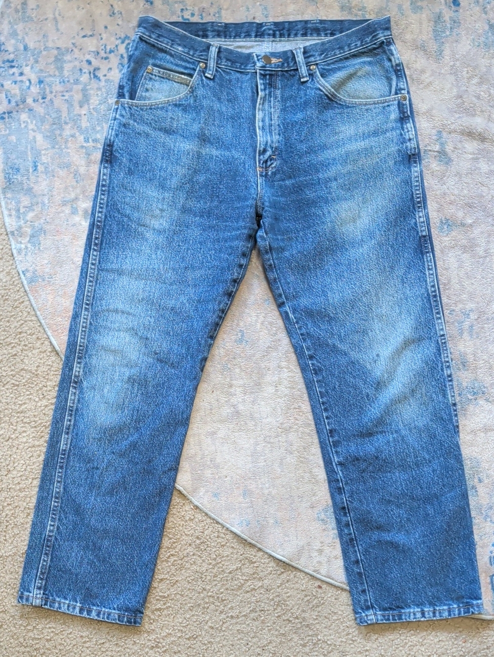 Wrangler Straight Denim Jeans in Faded Blue Men's 32x30